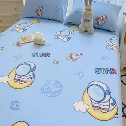 JC HOME Blue & White Graphic Printed Pure Cotton 220 TC Single Bedsheet Set 1.6 m x 2.30 m image 5