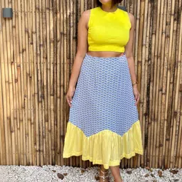 Label Tanvee Women Contrast Zig Zag A-Line Midi Skirt-picture-33