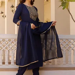 Lilots Women Ethnic Motifs Embroidered Kurta with Trousers & Dupatta image 5