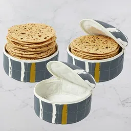 aarnikawrap Insulated Muslin Cotton Roti Cover with Zip | Reusable Round Chapati Box. Checkered Roti Round Flap Cover image 2