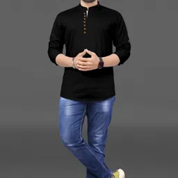 rahul look Men Solid Pure Cotton Straight Kurta image 3