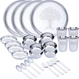 limetro steel Pack of 28 Stainless Steel Laser Printed (Serves 4) Dinner Set-picture-28