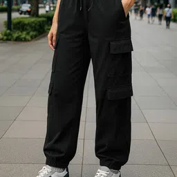 Women Solid Black Track Pants-image-22