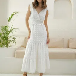 berrylush Women Fit and Flare White Midi/Calf Length Dress image 1