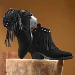dressberry Black Leather Suede Chelsea High Top Regular Boots For Women-picture-15