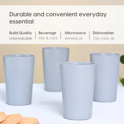 eha (Pack of 4) Earth Friendly Unbreakable Drinking Water Glass | Made with Rice Husk | Glass Set Water/Juice Glass image 4