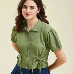 Women Relaxed Fit Fit Solid Curved Collar Casual Shirt-image-10