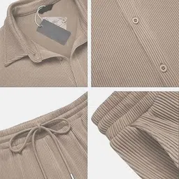 chkokko Men Shirt & Pyjama set Beige Solid image 5