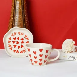 the earthystone Pack of 2 Ceramic Handicraft Ceramic Red Heart Print Cup and Saucer Set-picture-23