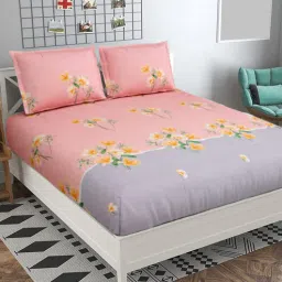alliance Pink Floral 160 TC Microfibre King Sized Bedsheet with 2 Pillow Covers-picture-26