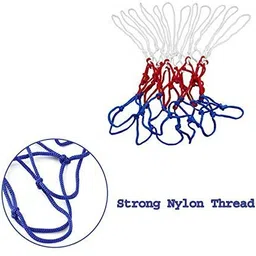 swikaar Basketball Net 2 PCS Outdoor/Indoor Net (12 Loops) (Red+White+Blue) BBN12 Basketball Net image 2