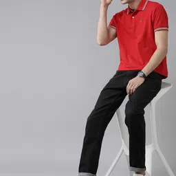 arrow Men Solid Polo Neck Pure Cotton (230 gsm) Red T-Shirt image 4
