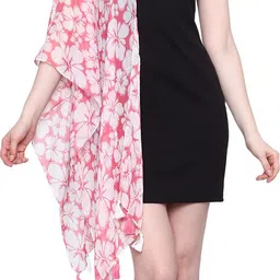 riddle needle Floral Print Chiffon Women Pink, Black Scarf, Stole, Fancy Scarf image 2