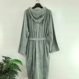 loomkart Grey Solid Cotton Unisex Bath Robe (XL) image 2