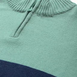 roadster Men Colorblock Mandarin Neck Green Sweater image 3