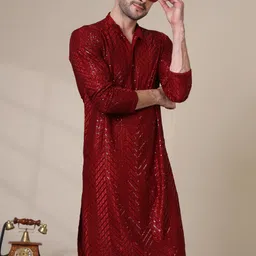 adhirajan Men Chikan Embroidery Viscose Rayon Straight Kurta image 5