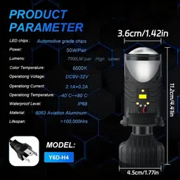 lovmoto Universal H4 y6 Mini Projector Lens LED Headlight Bulb 40W Conversion Kit s187 Fog Lamp Car, Motorbike LED (12 V, 40 W) image 3