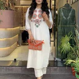 elepants Women Khadi Cotton Kurti Pyjama Set-picture-11