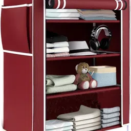 Multipurpose 4 Shelve Wardrobe, (Iron and Non-Woven Fabric) PP Collapsible Wardrobe-image-75