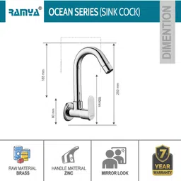 ramya Ocean Sink Tap Brass For Bathroom and Kitchen Chrome Finish Pillar Tap Faucet image 2