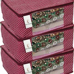 CHAMPARAN Cotton 3 Pcs Hathkadi Print Saree Cover (Maroon) Cotton Laundry Bag-picture-14