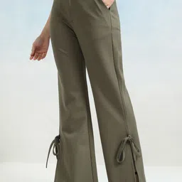 tokyo talkies Women Flared Green Cotton Blend Trousers image 4