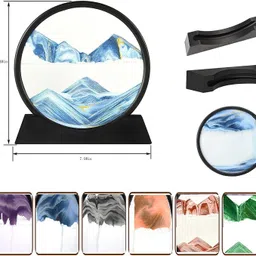 buganda Moving Sand Art Picture Decor 3D Deep Sea Sandscape, Round Glass Frame Display Decorative Showpiece - 5 cm image 2