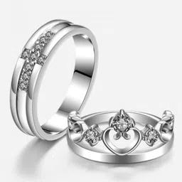 inori Stainless Steel, Brass, Silver, Stone Cubic Zirconia Silver, Sterling Silver Plated Ring Set-picture-34