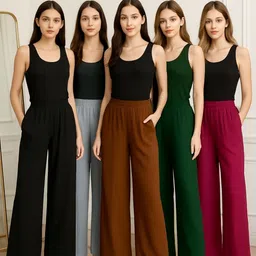 musaz Pack of 5 Women Regular Fit Multicolor Polyester Trousers-picture-16
