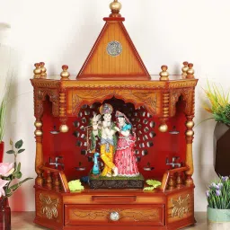 dzyn furnitures Aikyam Wall Mount Pooja Mandir without Door (Teak Gold) image 1
