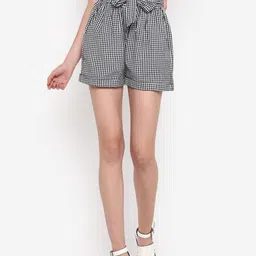 indietoga Checkered Women Black Regular Shorts-picture-28