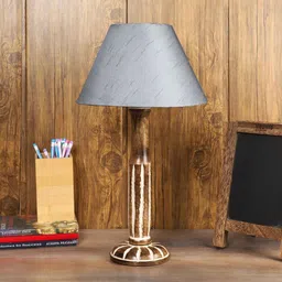 foziq Grey Fabric Shade Table Lamp with White and Brown Base image 2