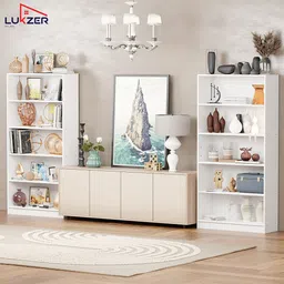 lukzer Multipurpose Rack MR-032 White Engineered Wood Close Book Shelf image 4