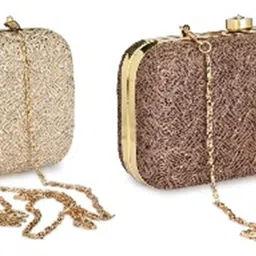 baberwal enterprises Party Gold, Brown Clutch image 1