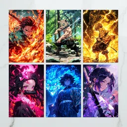 Demon Slayer Poster Set (Frame-less) - Anime Wall Posters for Room Décor | Kimetsu no Yaiba Aesthetic Art | Tanjiro, Nezuko & Team | Anime Merch for Otaku & Anime Lovers Fine Art Print-image-3