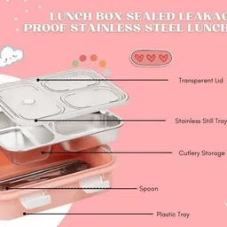 evara international Compartment -3 Sealed Leak Proof Stainless Steel For Kid's & Adult_GA22 3 Containers Lunch Box image 3