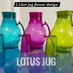 ABCDI 2 lt Plastic Water Lotus Jug & Handle and 4 Pcs Serving Glass Set Combo Multicolours A8 Jug Glass Set-picture-17