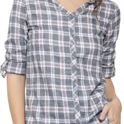 campus sutra Women Regular Fit Checkered Slim Collar Casual Shirt-picture-24