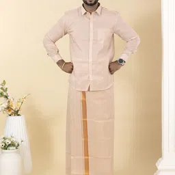 ramraj cotton Men Silk Blend Shirt Dhoti Set image 2