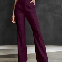 houseofcommon Women Regular Fit Purple Cotton Blend Trousers image 4