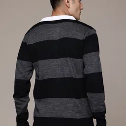 roadster Men Colorblock Collared Neck Grey, Black Sweater image 4