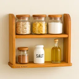 abtrix with ab Containers Kitchen Rack 2-Tier Spice Rack Organizer Solid Wood, Reddish Orange, Floating Shelf Wood image 1