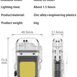viyora Mini Waterproof COB LED PREMIUM QUALITY Flashlight with USB Lighter VIFL01 Pocket Lighter image 3