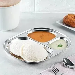 steelwear 3 in 1 Pav Bhaji Plate/Dinner Plates/Three Compartment Plates Sectioned Plate image 3