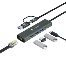 Portronics MPort Edge USB Hub Type-C for Laptop – A 5-in-1 multifunction USB hub with USB 3.0, USB 2.0, Type-C, and RJ45 Ethernet for seamless connectivity.-image-2