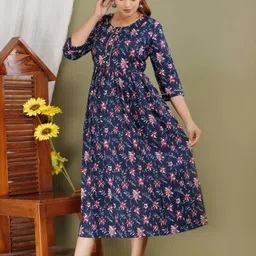 grinah fashion Printed Pure Cotton Stitched Flared/A-line Gown image 1