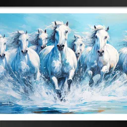 dbrush 7 running white horses vastu big size photo framed laminated Coated abstract Digital Reprint 26 inch x 14 inch Painting-picture-38