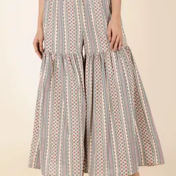 aramya Women Comfort Fit Blue Pure Cotton Trousers image 1