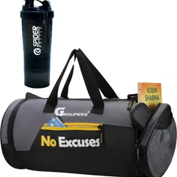 groupers Gym Duffle Polyester Bag NO EXCUSES With Shaker Bottle -500 ML/Duffle Gym Bag Fitness Accessory Kit Kit image 1