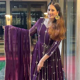 kedar fab Self Design, Embroidered Georgette Stitched Anarkali Gown image 2